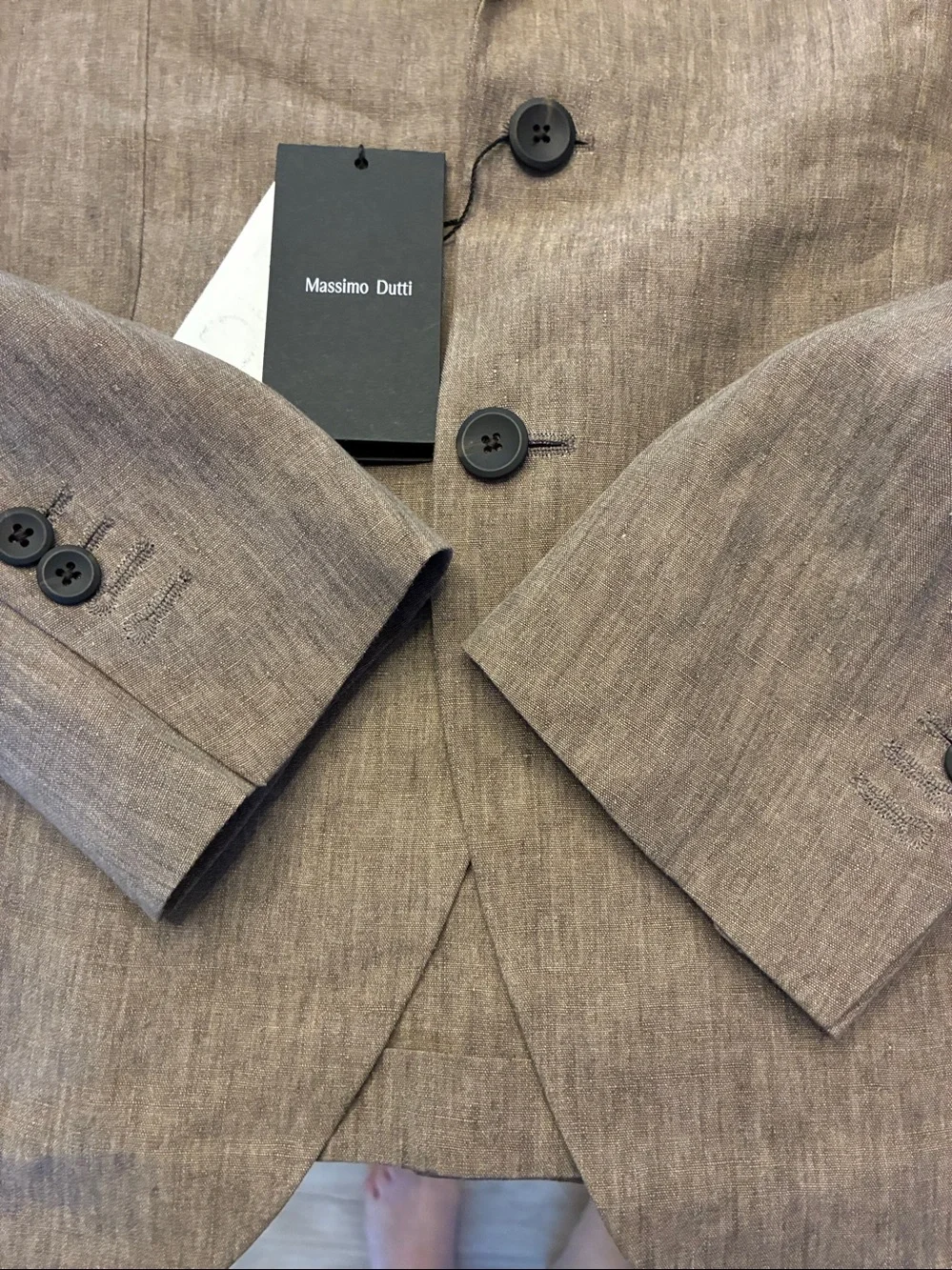 American Eagle Outfitters Brown Linen-Blend Two-Button Blazer EU 48 /US 38
